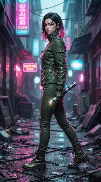 score_9, masterpiece, best quality, ultra-detailed, high-budget anime keyframe, editorial fashion photography, tasteful artistic composition, Korean woman. low angle full-body shot from head to toe showing her feet, filling the entire 9:16 vertical f