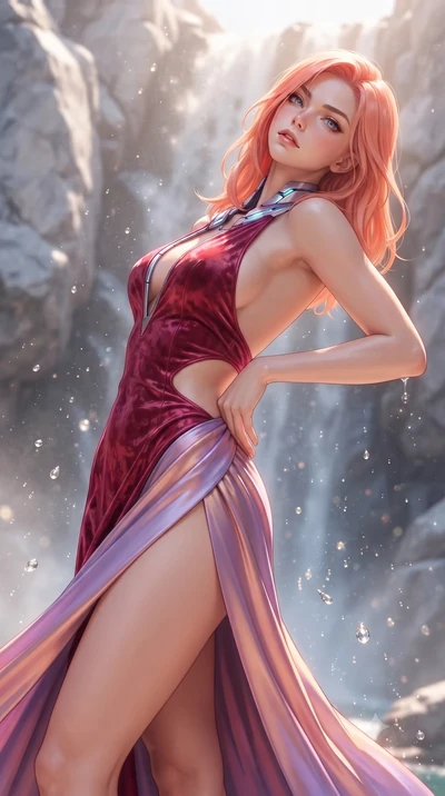 score_9, masterpiece, best quality, ultra-detailed, high-budget anime keyframe, editorial fashion photography, tasteful artistic composition, Japanese woman. close-up cowboy shot from the waist and thighs up, the character dominates the composition, 