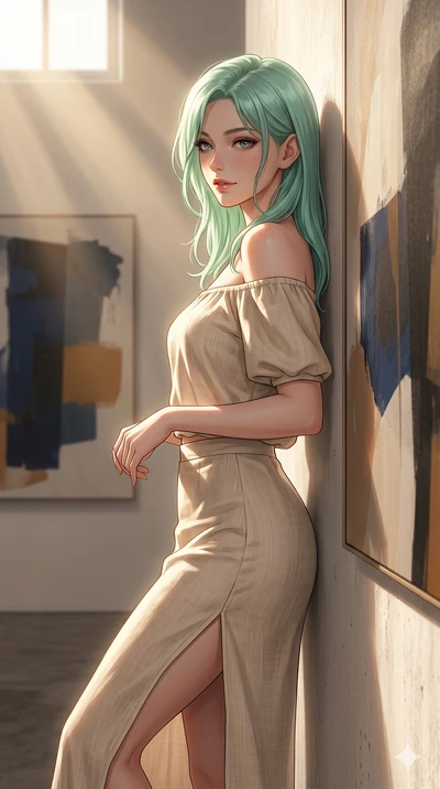 score_9, masterpiece, best quality, ultra-detailed, high-budget anime keyframe, editorial fashion photography, tasteful artistic composition, Japanese woman. cowboy shot from the thighs up, character and outfit filling the frame for maximum editorial
