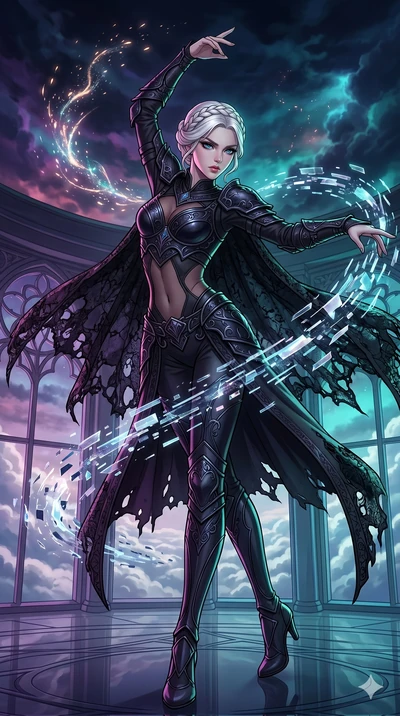 score_9, masterpiece, best quality, ultra-detailed, high-budget anime movie keyframe, cinematic anime lighting, intricate line art, Caucasian (strictly human ears) woman. Dynamic full-body shot stretching the vertical silhouette across the 9:16 frame