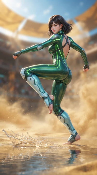 score_9, masterpiece, best quality, ultra-detailed, high-budget anime keyframe, editorial fashion photography, tasteful artistic composition, Korean woman. low angle full-body shot from head to toe showing her feet, filling the entire 9:16 vertical f
