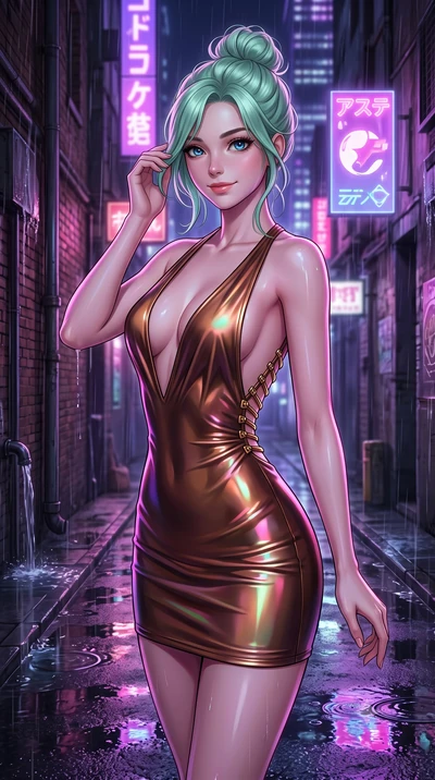 score_9, masterpiece, best quality, ultra-detailed, high-budget anime keyframe, editorial fashion photography, tasteful artistic composition, Japanese woman. close-up cowboy shot from the waist and thighs up, the character dominates the composition, 