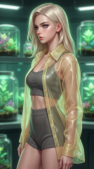 score_9, masterpiece, best quality, ultra-detailed, high-budget anime keyframe, editorial fashion photography, tasteful artistic composition, Caucasian woman. close-up cowboy shot from the waist and thighs up, the character dominates the composition,