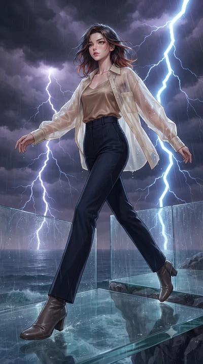 score_9, masterpiece, best quality, ultra-detailed, high-budget anime keyframe, editorial fashion photography, tasteful artistic composition, Korean woman. low angle full-body shot from head to toe showing her feet, filling the entire 9:16 vertical f
