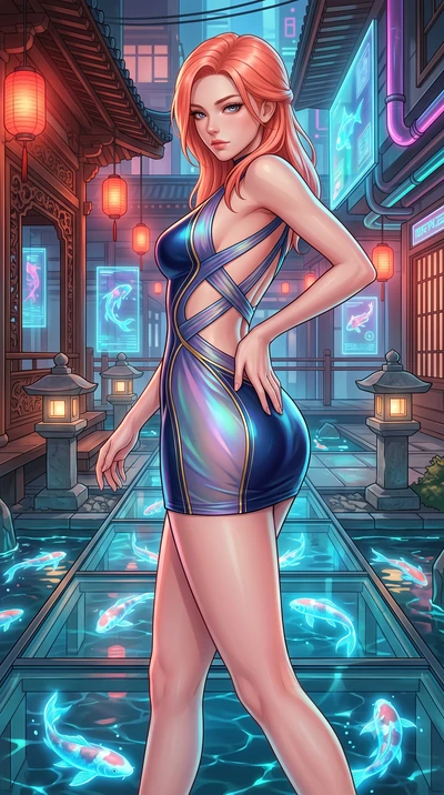 score_9, masterpiece, best quality, ultra-detailed, high-budget anime keyframe, semi-realistic 3D game render, editorial fashion photography, tasteful artistic composition, Japanese woman. close-up cowboy shot from the waist and thighs up, the charac