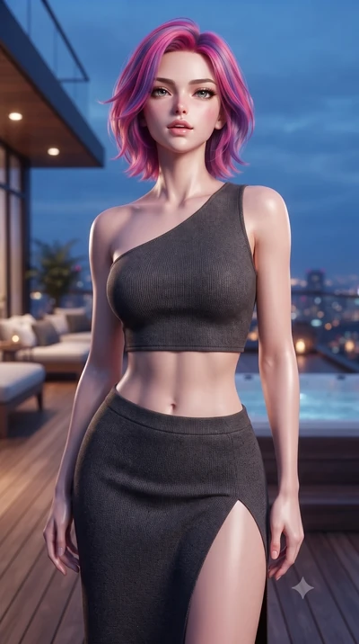 score_9, masterpiece, best quality, ultra-detailed, high-budget anime keyframe, editorial fashion photography, tasteful artistic composition, Caucasian woman woman. close-up cowboy shot from the waist and thighs up, the character dominates the compos