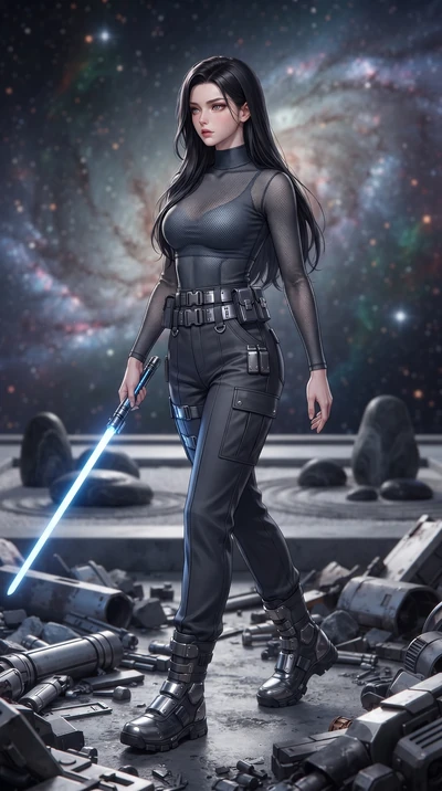 score_9, masterpiece, best quality, ultra-detailed, high-budget anime keyframe, editorial fashion photography, tasteful artistic composition, Korean woman. low angle full-body shot from head to toe showing her feet, filling the entire 9:16 vertical f