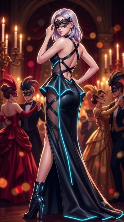 score_9, masterpiece, best quality, ultra-detailed, high-budget anime keyframe, semi-realistic 3D game render, editorial fashion photography, tasteful artistic composition, Caucasian woman. low angle full-body shot from head to toe showing her feet, 
