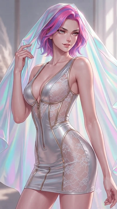score_9, masterpiece, best quality, ultra-detailed, high-budget anime keyframe, editorial fashion photography, tasteful artistic composition, Caucasian woman. close-up cowboy shot from the waist and thighs up, the character dominates the composition,