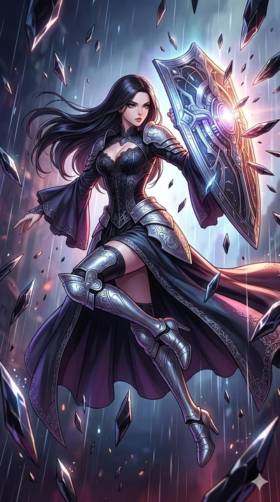 score_9, masterpiece, best quality, ultra-detailed, high-budget anime movie keyframe, cinematic anime lighting, intricate line art, Caucasian (strictly human ears) woman. Mid-air action shot capturing a graceful twist and vertical silhouette. deflect