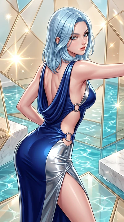score_9, masterpiece, best quality, ultra-detailed, high-budget anime keyframe, semi-realistic 3D game render, editorial fashion photography, tasteful artistic composition, Korean woman. close-up cowboy shot from the waist and thighs up, the characte