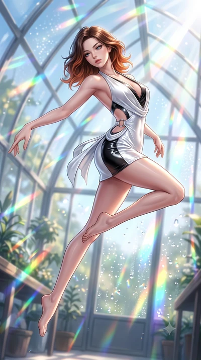 score_9, masterpiece, best quality, ultra-detailed, high-budget anime keyframe, semi-realistic 3D game render, editorial fashion photography, tasteful artistic composition, Korean woman. low angle full-body shot from head to toe showing her feet, fil