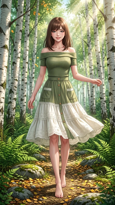 score_9, masterpiece, best quality, ultra-detailed, high-budget anime keyframe, semi-realistic 3D game render, editorial fashion photography, tasteful artistic composition, Korean woman. low angle full-body shot from head to toe showing her feet, fil