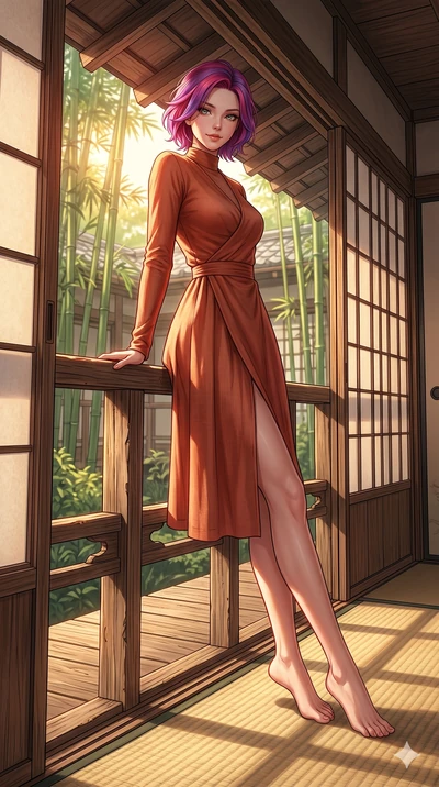 score_9, masterpiece, best quality, ultra-detailed, high-budget anime keyframe, editorial fashion photography, tasteful artistic composition, Caucasian woman, strictly human ears. low angle full-body shot from head to toe showing her feet, filling th