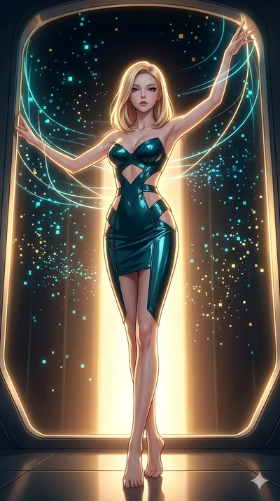 score_9, masterpiece, best quality, ultra-detailed, high-budget anime keyframe, editorial fashion photography, tasteful artistic composition, Korean woman. low angle full-body shot from head to toe showing her feet, filling the entire 9:16 vertical f