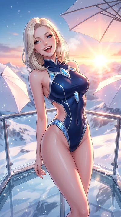 score_9, masterpiece, best quality, ultra-detailed, high-budget anime keyframe, vibrant anime aesthetic, Caucasian woman, strictly human ears. cowboy shot from the thighs up, character and outfit filling the frame for maximum presence. She is leaning
