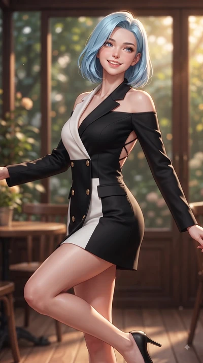 score_9, masterpiece, best quality, ultra-detailed, high-budget anime keyframe, editorial fashion photography, tasteful artistic composition, Korean woman. close-up cowboy shot from the waist and thighs up, the character dominates the composition, fi
