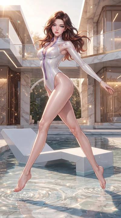 score_9, masterpiece, best quality, ultra-detailed, high-budget anime keyframe, editorial fashion photography, tasteful artistic composition, Korean woman. low angle full-body shot from head to toe showing her feet, filling the entire 9:16 vertical f