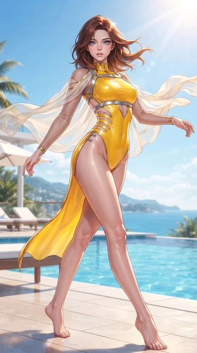score_9, masterpiece, best quality, ultra-detailed, high-budget anime keyframe, editorial fashion photography, tasteful artistic composition, Korean woman. low angle full-body shot from head to toe showing her feet, filling the entire 9:16 vertical f