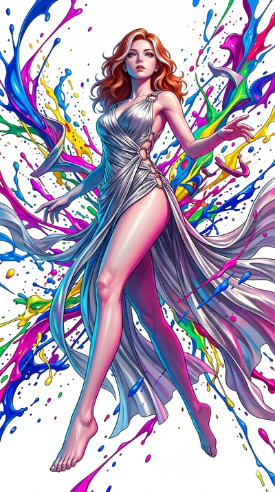 score_9, masterpiece, best quality, ultra-detailed, high-budget anime keyframe, Caucasian woman, strictly human ears. low angle full-body shot filling the entire 9:16 frame with her statuesque presence, stretching the vertical silhouette. leaping int