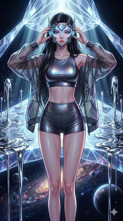 score_9, masterpiece, best quality, ultra-detailed, high-budget anime movie keyframe, cinematic anime lighting, intricate line art, Korean anime girl. Medium shot of upper body capturing the intricate details of her high-fashion attire. adjusting a g