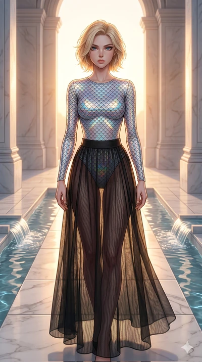 score_9, masterpiece, best quality, ultra-detailed, high-budget anime keyframe, editorial fashion photography, tasteful artistic composition, Caucasian woman, strictly human ears. cowboy shot from the thighs up, character and outfit filling the frame
