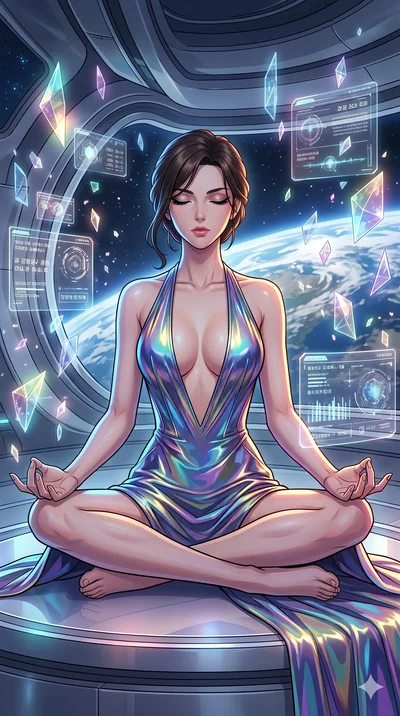 첨부의 캐릭터를 고정하여, 절대로 의상과 포즈를 동일하게 하지말고 현재 프롬프트 기반으로 이미지를 완전히 재구성해야해. score_9, masterpiece, best quality, ultra-detailed, high-budget anime movie keyframe, cinematic anime lighting, intricate line art, Caucasian (strictly human ears) woman. Upper body f