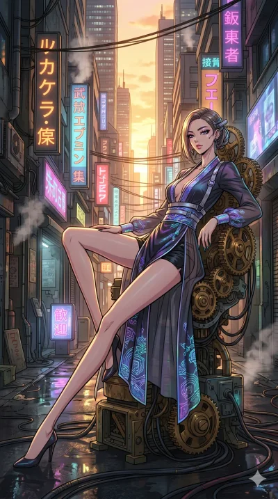 score_9, masterpiece, best quality, ultra-detailed, high-budget anime movie keyframe, cinematic anime lighting, intricate line art, Japanese woman. Dynamic full-body shot stretching the vertical silhouette across the 9:16 frame. resting on a throne o