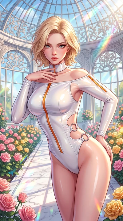 score_9, masterpiece, best quality, ultra-detailed, high-budget anime keyframe, semi-realistic 3D game render, editorial fashion photography, tasteful artistic composition, Caucasian woman. close-up cowboy shot from the waist and thighs up, the chara