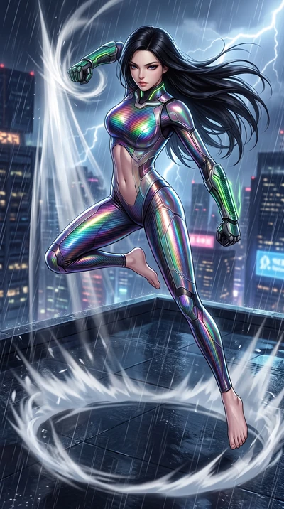 score_9, masterpiece, best quality, ultra-detailed, high-budget anime keyframe, semi-realistic 3D game render, editorial fashion photography, tasteful artistic composition, Korean woman. low angle full-body shot from head to toe showing her feet, fil