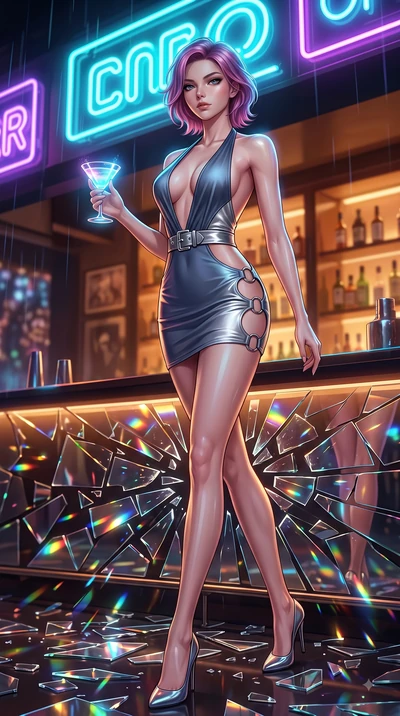 score_9, masterpiece, best quality, ultra-detailed, high-budget anime keyframe, editorial fashion photography, tasteful artistic composition, Caucasian woman. low angle full-body shot from head to toe showing her feet, filling the entire 9:16 vertica
