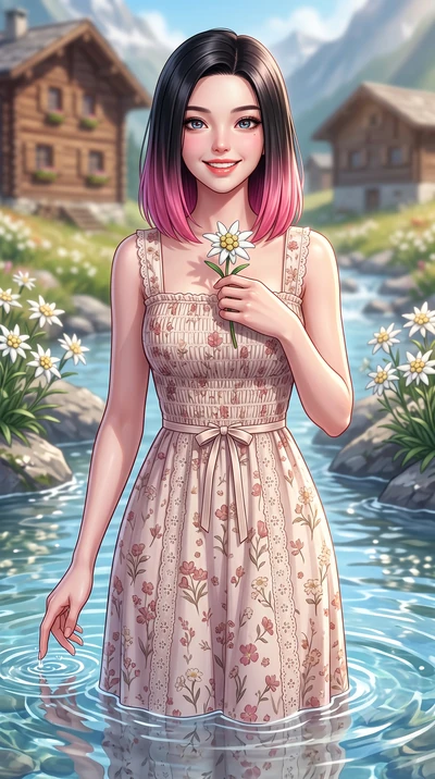 score_9, masterpiece, best quality, ultra-detailed, high-budget anime keyframe, semi-realistic 3D game render, editorial fashion photography, tasteful artistic composition, Korean woman. close-up cowboy shot from the waist and thighs up, the characte