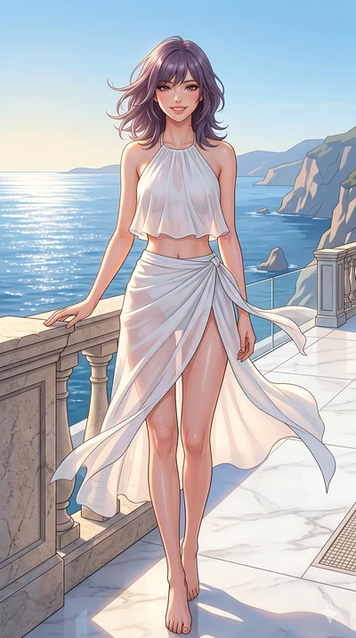 score_9, masterpiece, best quality, ultra-detailed, high-budget anime keyframe, editorial fashion photography, tasteful artistic composition, Japanese woman. cowboy shot from the thighs up, character and outfit filling the frame for maximum editorial
