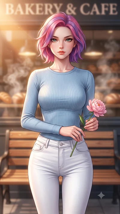 score_9, masterpiece, best quality, ultra-detailed, high-budget anime keyframe, editorial fashion photography, tasteful artistic composition, Caucasian woman woman. close-up cowboy shot from the waist and thighs up, the character dominates the compos