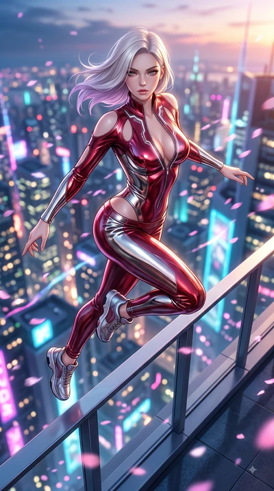 score_9, masterpiece, best quality, ultra-detailed, high-budget anime keyframe, semi-realistic 3D game render, editorial fashion photography, tasteful artistic composition, Caucasian woman. low angle full-body shot from head to toe showing her feet, 