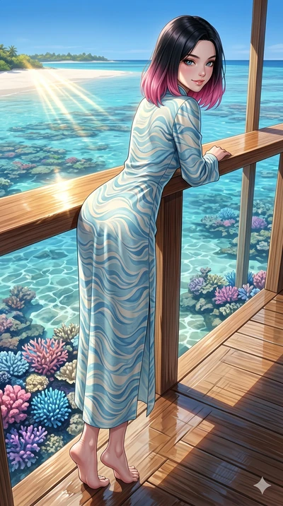 score_9, masterpiece, best quality, ultra-detailed, high-budget anime keyframe, editorial fashion photography, tasteful artistic composition, Korean woman. low angle full-body shot from head to toe showing her feet, filling the entire 9:16 vertical f