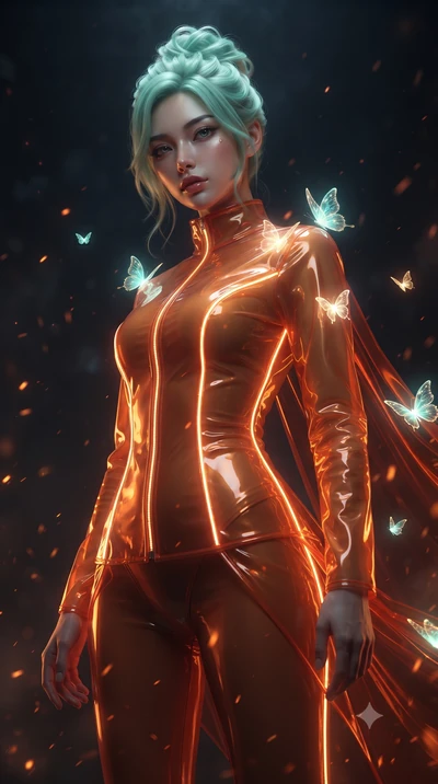 score_9, masterpiece, best quality, ultra-detailed, High-budget Anime Keyframe, editorial fashion photography, tasteful artistic composition, realistic cosplay photography, East Asian woman. Low angle cowboy shot filling the entire 9:16 frame with he