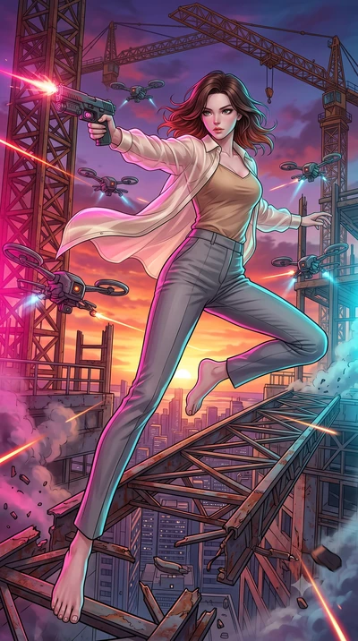score_9, masterpiece, best quality, ultra-detailed, high-budget anime keyframe, editorial fashion photography, tasteful artistic composition, Korean woman. low angle full-body shot from head to toe showing her feet, filling the entire 9:16 vertical f