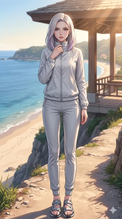 score_9, masterpiece, best quality, ultra-detailed, high-budget anime keyframe, editorial fashion photography, tasteful artistic composition, Caucasian woman, strictly human ears. low angle full-body shot from head to toe showing her feet, filling th
