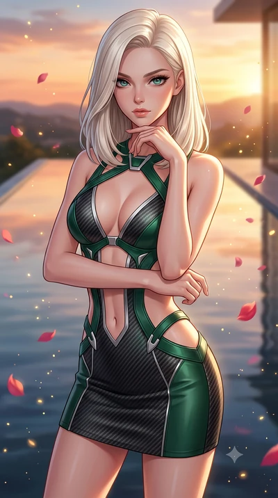 score_9, masterpiece, best quality, ultra-detailed, high-budget anime keyframe, editorial fashion photography, tasteful artistic composition, Caucasian woman. close-up cowboy shot from the waist and thighs up, the character dominates the composition,