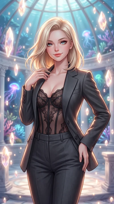 score_9, masterpiece, best quality, ultra-detailed, high-budget anime keyframe, editorial fashion photography, tasteful artistic composition, Caucasian woman, strictly human ears. close-up cowboy shot from the waist and thighs up, the character domin