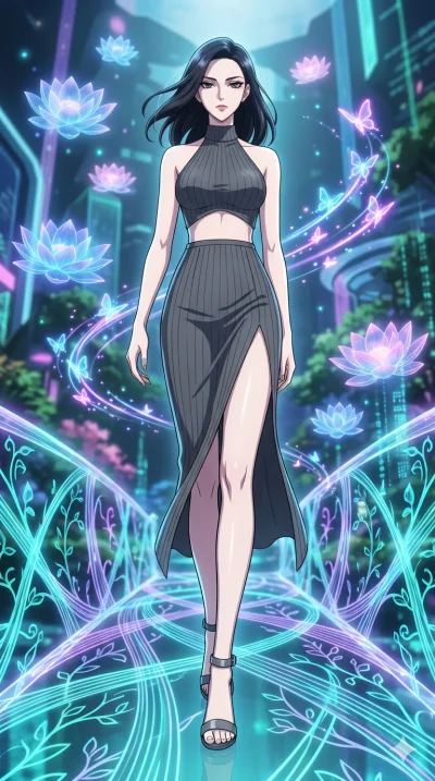 score_9, masterpiece, best quality, ultra-detailed, High-budget Anime Keyframe, vibrant colors, fluid line-art, expressive lighting, cinematic composition, Ufotable-style visual effects, top-tier animation quality, Caucasian woman with pale skin and 