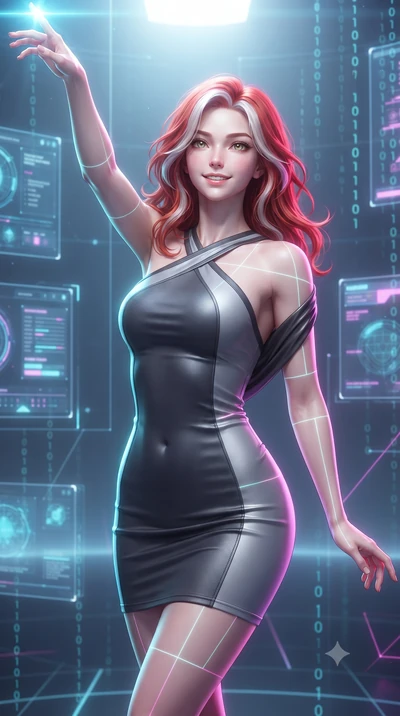 score_9, masterpiece, best quality, ultra-detailed, high-budget anime keyframe, editorial fashion photography, tasteful artistic composition, Caucasian woman. close-up cowboy shot from the waist and thighs up, the character dominates the composition,