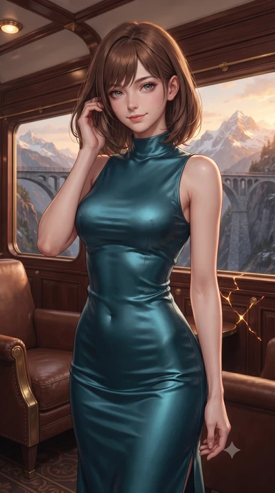 score_9, masterpiece, best quality, ultra-detailed, high-budget anime keyframe, editorial fashion photography, tasteful artistic composition, Caucasian woman, strictly human ears. close-up cowboy shot from the waist and thighs up, the character domin