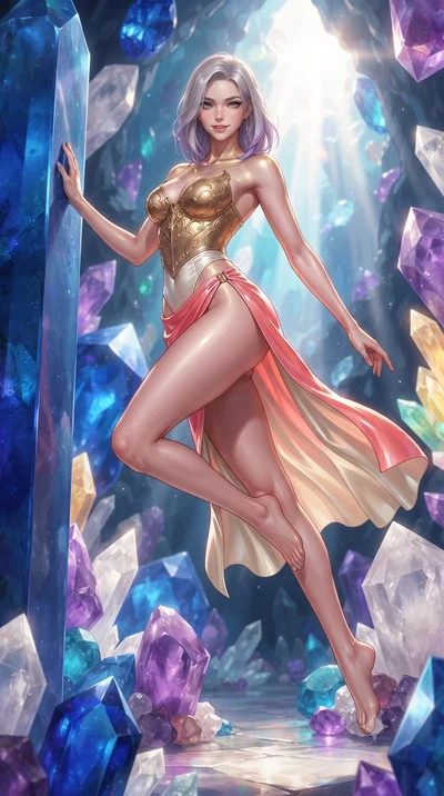 score_9, masterpiece, best quality, ultra-detailed, high-budget anime keyframe, editorial fashion photography, tasteful artistic composition, Caucasian woman. low angle full-body shot from head to toe showing her feet, filling the entire 9:16 vertica