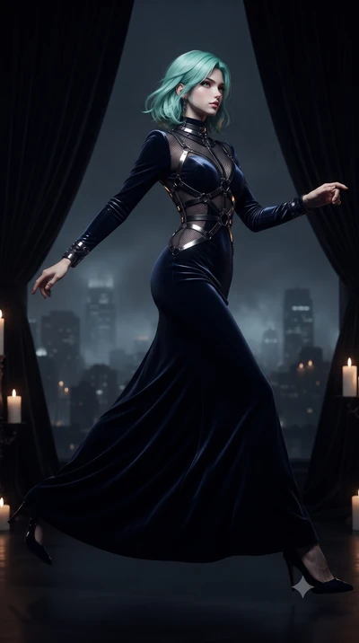 score_9, masterpiece, best quality, ultra-detailed, high-budget anime keyframe, editorial fashion photography, tasteful artistic composition, Japanese woman. low angle full-body shot from head to toe showing her feet, filling the entire 9:16 vertical