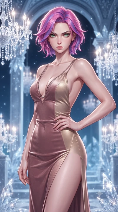 score_9, masterpiece, best quality, ultra-detailed, high-budget anime keyframe, editorial fashion photography, tasteful artistic composition, Caucasian woman. close-up cowboy shot from the waist and thighs up, the character dominates the composition,