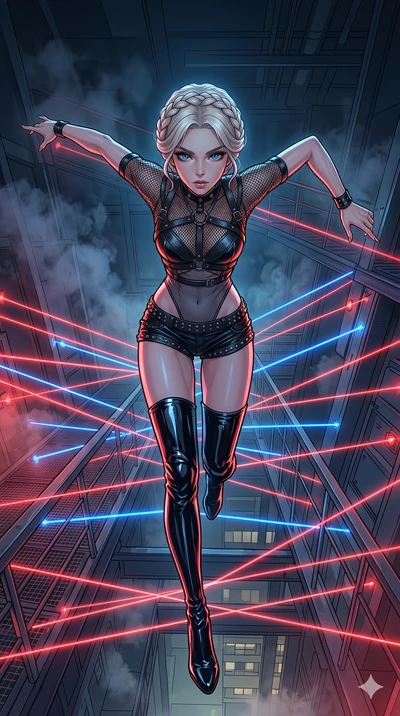 score_9, masterpiece, best quality, ultra-detailed, high-budget anime movie keyframe, cinematic anime lighting, intricate line art, Caucasian (strictly human ears) anime girl. Extreme high angle shot as she leaps towards the camera, filling the frame