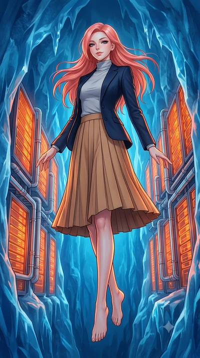 score_9, masterpiece, best quality, ultra-detailed, high-budget anime keyframe, editorial fashion photography, tasteful artistic composition, Japanese woman. low angle full-body shot from head to toe showing her feet, filling the entire 9:16 vertical