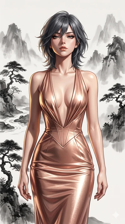 score_9, masterpiece, best quality, ultra-detailed, high-budget anime keyframe, editorial fashion photography, tasteful artistic composition, Caucasian woman, strictly human ears. close-up cowboy shot from the waist and thighs up, the character domin